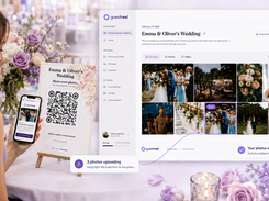 Guests scan a QR code, upload, and GuestReel organizes everything in one gallery.