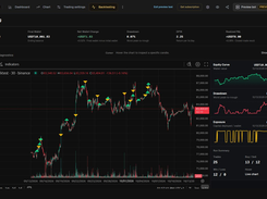 Backtesting: completed EMA Predictive Scalp sample run with 25 trades. Gunbot Live preview workspace. Market data, orders and results are simulated. Historical test results are not live results or a guarantee.