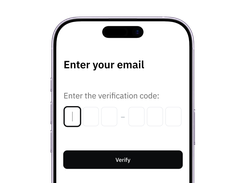 A phone screen showing Halocard email verification with six code-entry boxes and a Verify button.