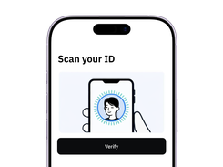 A phone screen showing a “Scan your ID” verification step, an ID-scanning illustration, and a Verify button.