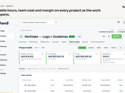 Project margin: billable hours, team cost and margin on every project as the work happens.