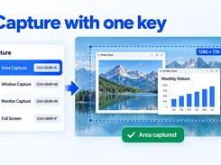 Capture mode menu showing area, window, monitor, and full-screen shortcuts.