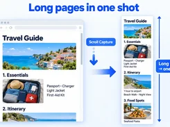 Scroll capture workflow converting a travel webpage into one long image.
