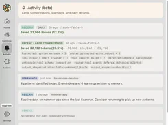 Headroom Activity page listing token-savings records, compressions, learnings, and rescan events.