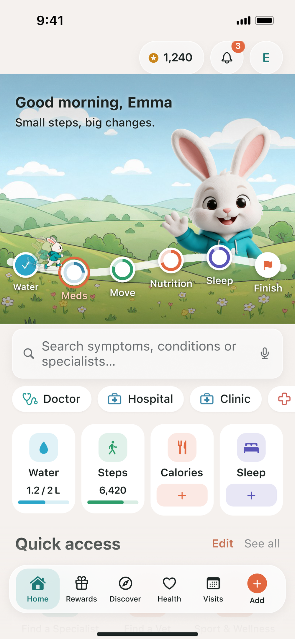 Home: daily health goals for you, your family and your pets (sample data)