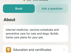 Doctor and vet profiles with online booking and questions (sample data)
