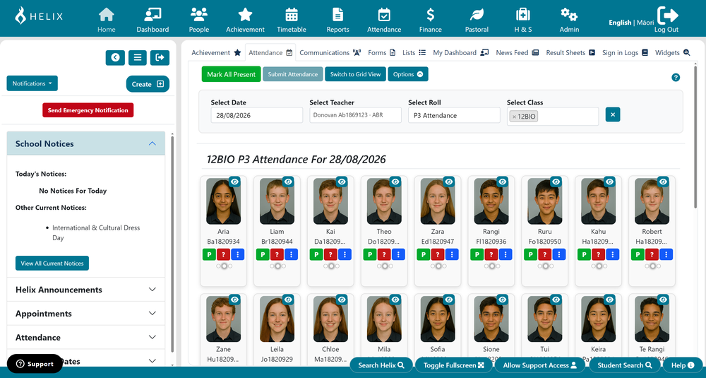 Helix Teacher Dashboard