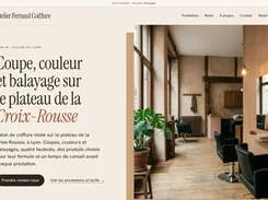 French Helmpages example webpage for Atelier Ferrand Coiffure, with salon-service text and a photo of an empty hair salon interior.