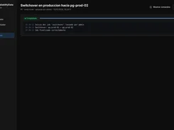 Completed switchover operation page showing a progress bar and timestamped job log for promotion to pg-prod-02.
