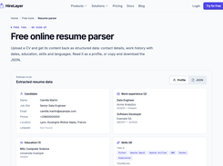 A resume parsed into structured data: contact details, dated work history, education, skills and languages