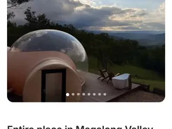 Mobile Host Port booking page for Romantic Stargazing Dome Getaway in Megalong Valley, with a property image, rating, accommodation details, host label, and Check availability button.