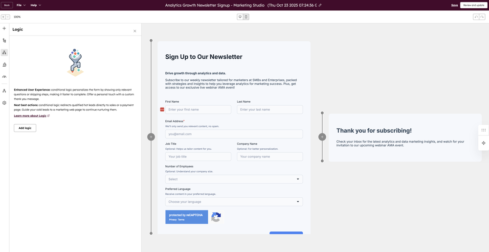 HubSpot Online Form Builder Screenshot 1