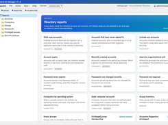 Nineteen directory reports across accounts, passwords, computers, groups, privileged access and security posture