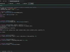 Hydra file editor displaying JavaScript code in cart.js opened through an SFTP connection.