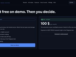 Free Bybit demo with simulated funds; live access $100/month, paid in USDT.