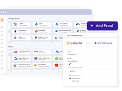 Compliance work shouldn't require your team to leave the tools they already use every day, and Hyperproof is built with that in mind. It connects to dozens of services spanning cloud storage, project management, communications, cloud infrastructure, DevOps, security, and other business applications, so compliance fits into existing workflows instead of running as a separate process on the side. On top of that, hundreds of specific evidence types can be collected automatically and attached directly to the relevant controls, cutting out a large share of the manual gathering that would otherwise fall on your team.