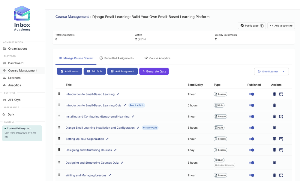 Course Management Page
