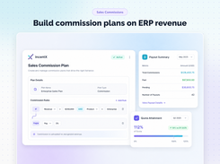 Sales commission plan builder with IF/THEN rules, a payout summary, and quota attainment.