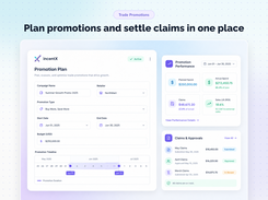 Trade promotion plan with retailer, dates, and budget, plus promotion performance and claims waiting for approval.