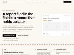 Homepage: reports are timestamped, signed, and locked as a legal record under OSHA recordkeeping rules