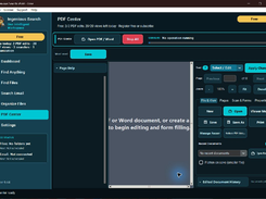Ingenious Search desktop application's PDF Center with document area, page strip, editing tools, and file actions.