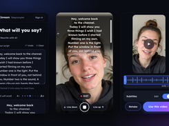 Paste a script, record while it scrolls under the camera, then review the take with subtitles