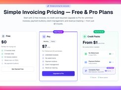Start free with 2 invoices, or upgrade to Pro at $7/month for unlimited invoices, payment buttons, and client management. Pay-as-you-go credit packs available from just $1.