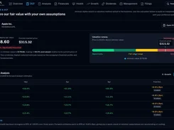 AAPL DCF page showing the fair-value summary, valuation runway, and a growth-analysis table for EPS, revenue, net income, and EBIT.