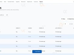 Reports library listing inventory, sales, supplier-spend, and customer-spend reports.