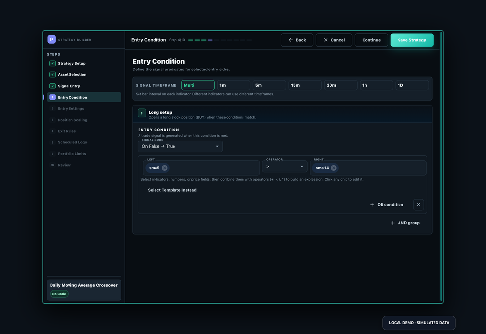 No-code and Python trading strategies