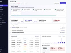 The dashboard: total invoiced, collected, outstanding and overdue at a glance, with a "needs   your action" list naming the overdue invoice, the draft waiting to be sent and the estimate   awaiting a decision. Below, recent invoices with their status, a 12-month cash-flow chart and   receivables ageing by bucket.