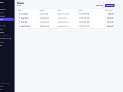 Clients with their company, contact details and what each one currently owes you, so the overdue   balance is visible before you pick up the phone. Import an existing list from CSV.