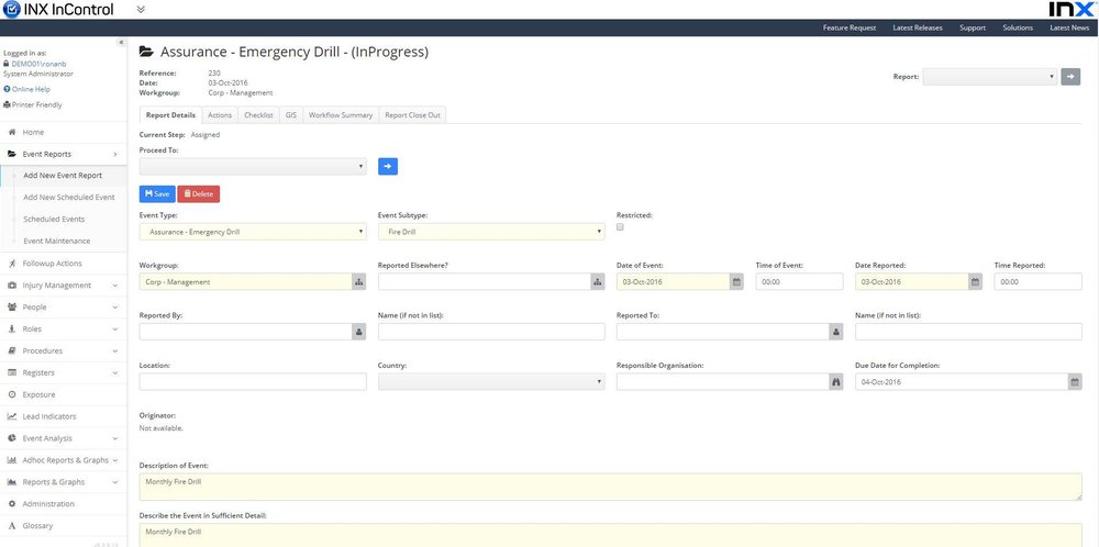 Add New Event Report
