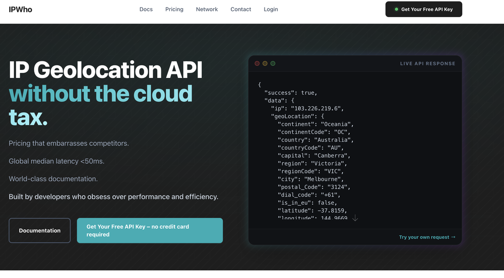 IPwho.org Homepage - IP Geolocation API