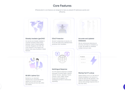 Main product features: geolocation, security detection, databases, bulk lookup