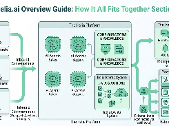 Diagram titled “Irelia.ai Overview Guide: How It All Fits Together,” showing messaging channels feeding AI sales and support agents, dashboard monitoring, events, and external integrations.