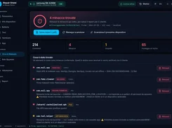 Dark-themed iRepair Shield Virus & Malware screen showing four detected threats, risk metrics, and remove buttons.
