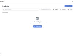 Irreality Projects page with search, filters, and options to create a new project.