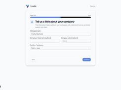Irreality onboarding form for workspace and company details.