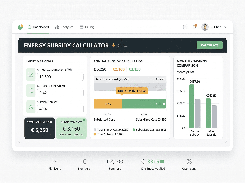 An “ENERGY SUBSIDY CALCULATOR” dashboard shows consumption, price and subsidy-rate input fields, annual cost and subsidy figures, and a monthly savings comparison chart.