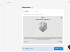 Jobescape personal plan dashboard for an AI Filmmaking learning plan and certificate progress.
