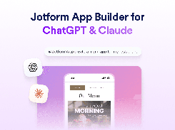 Jotform App Builder promotion showing a restaurant menu app on a phone with ChatGPT and Claude icons.