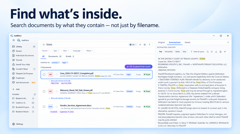 Search documents by what they contain - not just by filename