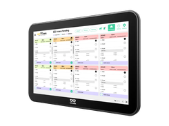 A Kayana touchscreen displays eight color-coded kitchen order tickets with item lists and completion controls.