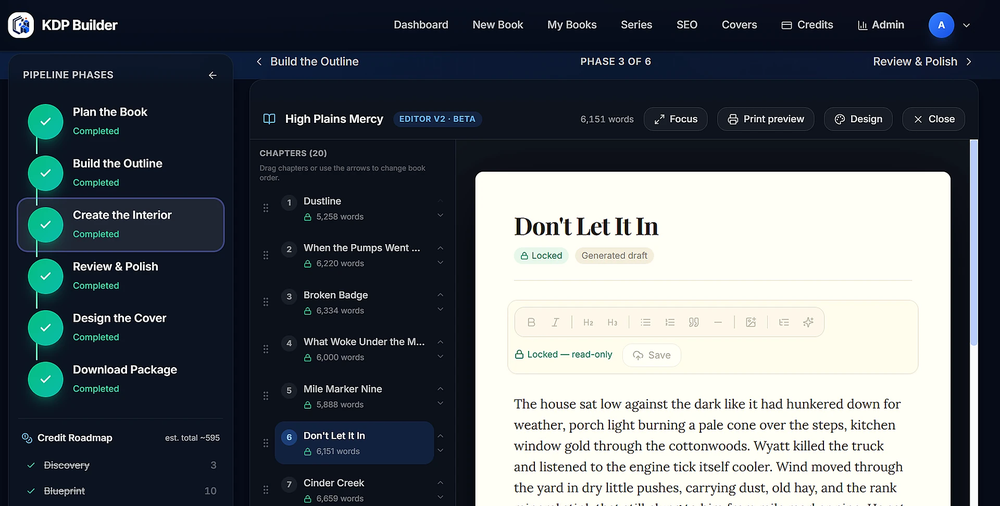 Manuscript editor: review chapters, lock approved text, and follow the guided publishing workflow.