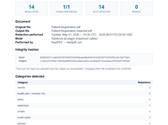 Every redaction job prints a verifiable audit certificate