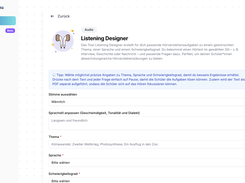 Inside a tool: listening tasks from topic, language and difficulty level.