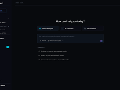 The LayerNext home screen, where finance teams start a task in plain language.