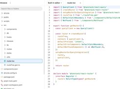 Layerwise built-in code editor showing the InkWave project file tree and TypeScript router source code.
