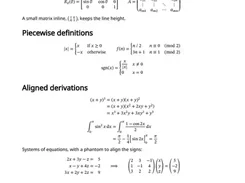 Rendered document page titled “Math structures” with matrices, piecewise definitions, aligned derivations, and ruled arrays.